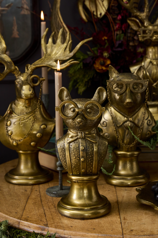 Eric and Eloise Collection - Louis the Bowtied Mouse Bronze Bust Table Mantel Decor