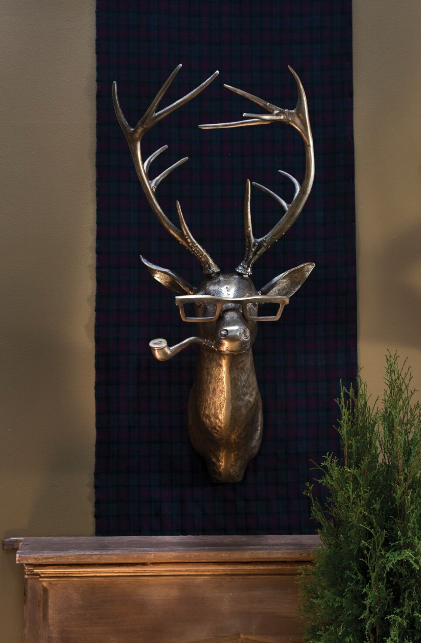 Eric and Eloise Collection - Frankie the Stag Smoking Pipe Bronze Hanging Wall Mount