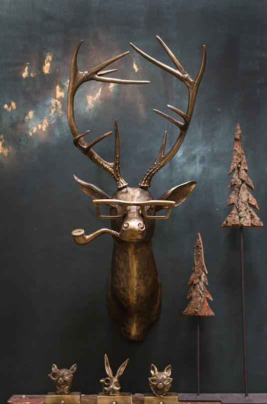 Eric and Eloise Collection - Frankie the Stag Smoking Pipe Bronze Hanging Wall Mount